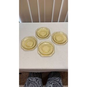 Vintage Federal Glass Gold Depression Yellow Bread And Butter Plates Set of 4